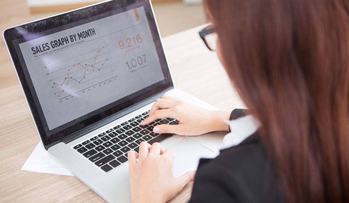 Woman working on a laptop