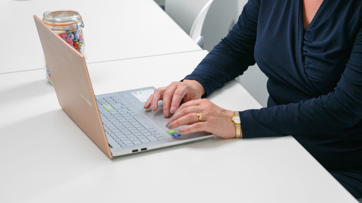Person working on a laptop